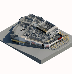 A 3D render of a shopping centre